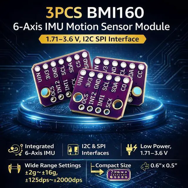 Alt view image 5 of 6 - 3pcs BMI160 6Axis IMU Motion Sensor Module, 1.713.6 V, I2C SPI Interface