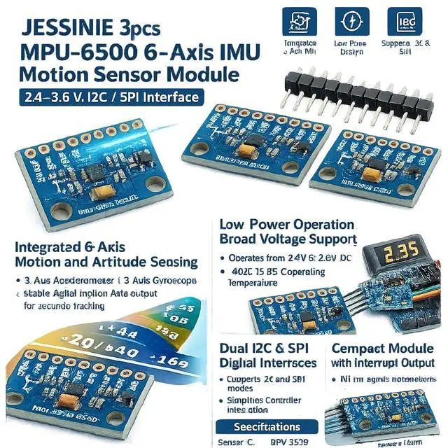 Alt view image 2 of 6 - 3pcs MPU6500 6Axis IMU Motion Sensor Module, 2.43.6 V, I2C SPI Interface