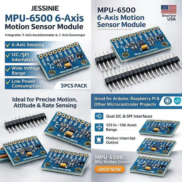 Alt view image 3 of 6 - 3pcs MPU6500 6Axis IMU Motion Sensor Module, 2.43.6 V, I2C SPI Interface