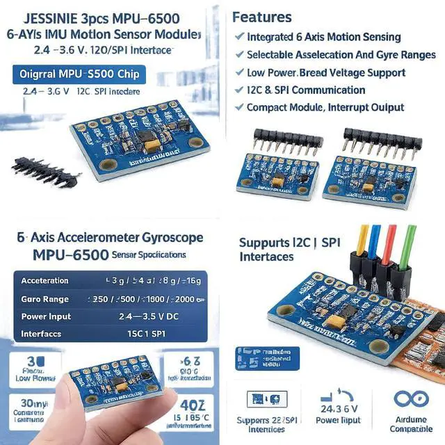 Alt view image 5 of 6 - 3pcs MPU6500 6Axis IMU Motion Sensor Module, 2.43.6 V, I2C SPI Interface