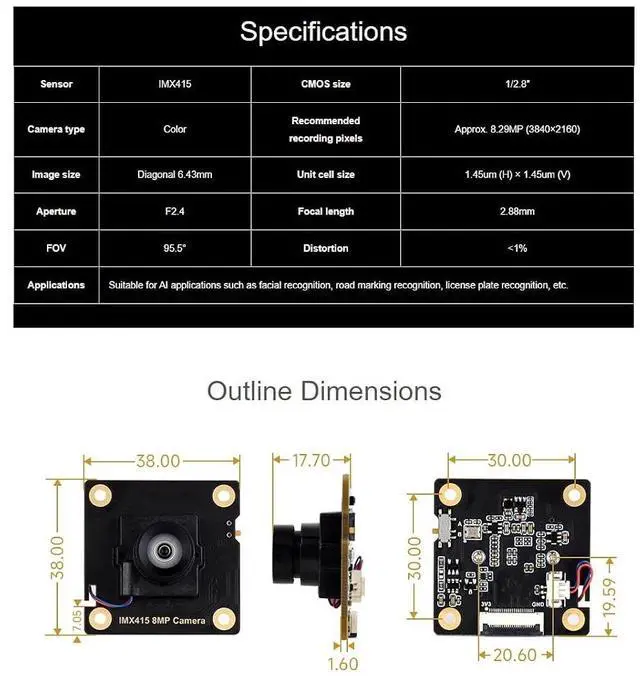 Alt view image 7 of 7 - IMX415 8MP Camera (A) Compatible with Raspberry Pi 5 / Zero Series/Zero 2W / Luckfox Series Boards,Adopts IMX415 Sensor Chip with 95.5° Wide Angle Lens