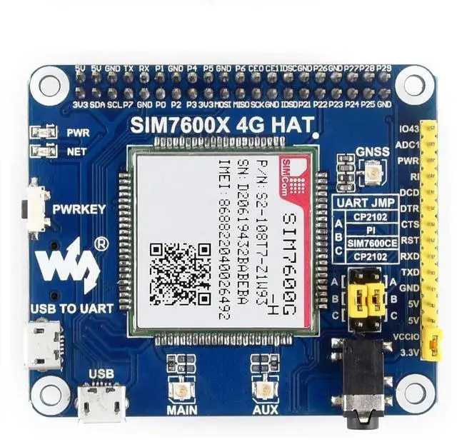 Alt view image 2 of 7 - 4G/3G/2G/GSM/GPRS/GNSS HAT Module for Raspberry Pi /4B/3B+3B/2B/Zero/Zero W/Zero WH/Jetson Nano Based on SIM7600G-H Support LTE CAT4 up to 150Mbps for Downlink Data Transfer,the Global Version