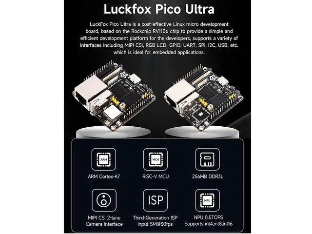 Alt view image 2 of 7 - Luckfox Pico Ultra Micro W PoE Kit RV1106 Linux Development Board,Integrates ARM Cortex-A7/RISC-V MCU/NPU/ISP Processors,Onboard WiFi 6 and Bluetooth Module,Reserved PoE Module Header