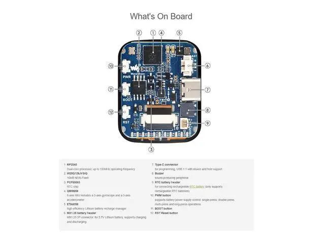 Alt view image 5 of 7 - RP2040 Microcontroller Development Board with 1.69inch Touch LCD 240×280 Pixels 262K RGB Color Display, Based on Raspberry Pi RP2040,Accelerometer and Gyroscope Sensor