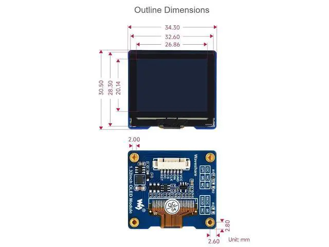 Alt view image 6 of 7 - 1.32inch OLED Display Module, 128x96 Pixels 16 Gray Scale OLED Display,Compatible with Raspberry Pi/Arduino/STM32,SPI/I2C Interface,SSD1327 Driver