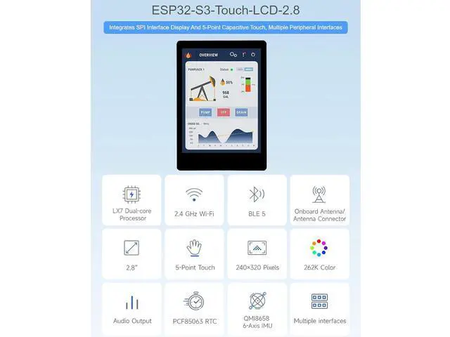 Alt view image 2 of 7 - ESP32-S3 2.8inch Capacitive Touch Display Development Board 240×320 Pixels 262K Color IPS Screen Supports WiFi & Bluetooth