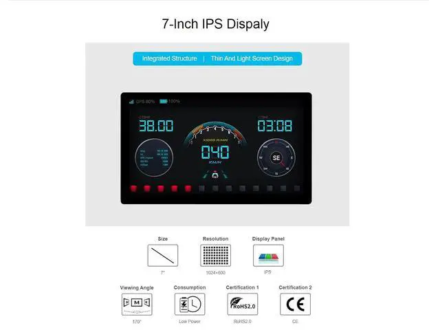 Alt view image 3 of 7 - 1024 × 600 Resolution 7inch IPS Display Integrated Thin and Light Screen for Raspberry Pi,Jetson Nano,Windows PC,Support Windows/Linux/Android System,170° Wide Viewing Angle