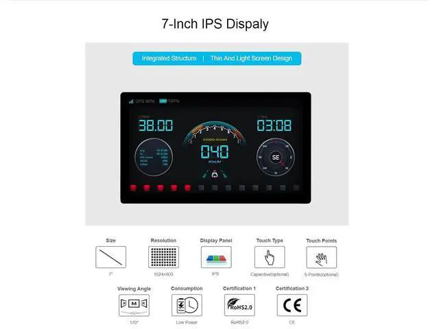 Alt view image 3 of 7 - 1024 × 600 Resolution 7inch IPS Display Integrated Thin and Light Touch Screen for Raspberry Pi,Jetson Nano,Windows PC,Support Windows/Linux/Android System,170° Wide Viewing Angle