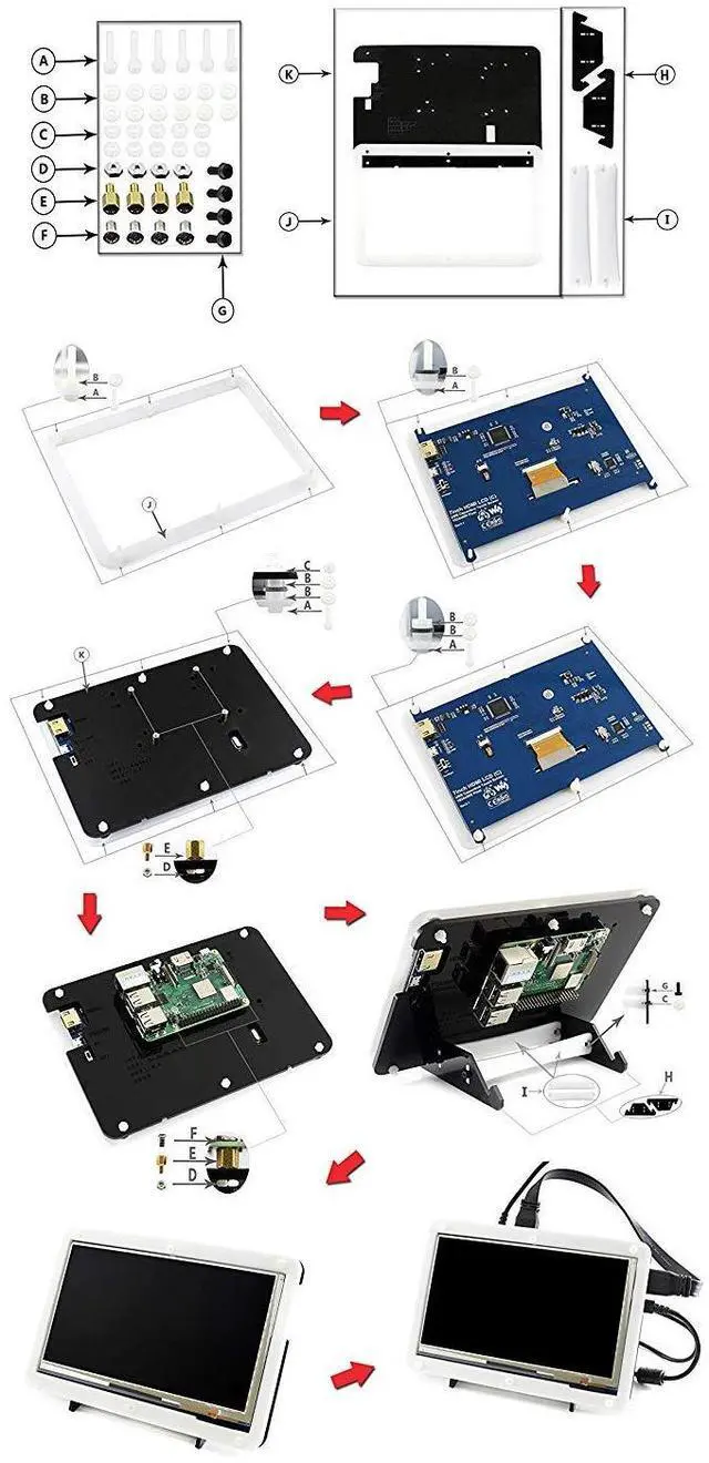 Alt view image 5 of 6 - 7 inch IPS Capacitive Touch Screen Display 1024×600 Hardware Resolution HDMI LCD C Monitor with Bicolor Case for Raspberry Pi/BeagleBone Black/Banana Pi, Support Windows 10/8.1/8/7