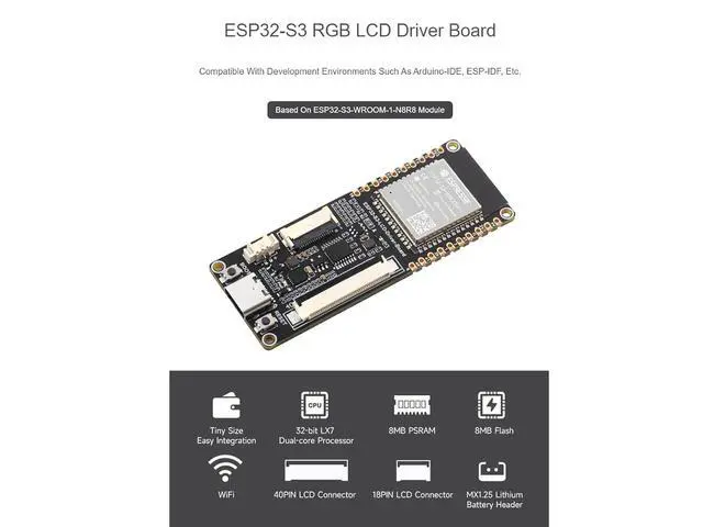 Alt view image 2 of 7 - ESP32-S3 RGB LCD Driver Board Based On ESP32-S3-WROOM-1-N8R8 Module Compatible with Multiple RGB666/565 LCD DisplaysWiFi & Bluetooth Support