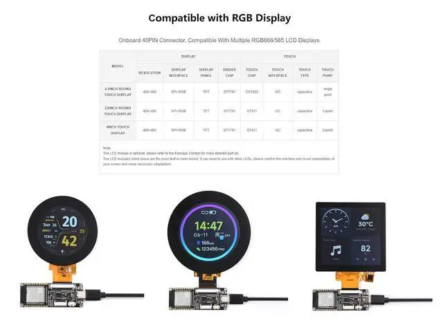 Alt view image 4 of 7 - ESP32-S3 RGB LCD Driver Board Based On ESP32-S3-WROOM-1-N8R8 Module Compatible with Multiple RGB666/565 LCD DisplaysWiFi & Bluetooth Support