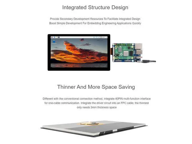 Alt view image 4 of 7 - 1024 × 600 Resolution 7inch IPS Display Integrated Thin and Light Screen for Raspberry Pi,Jetson Nano,Windows PC,Support Windows/Linux/Android System,170° Wide Viewing Angle