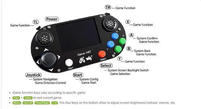 Alt view image 5 of 7 - Game HAT for Raspberry Pi 3B+/3B/2B/B+/A+/Zero/Zero W Portable Game Console Gameboy 3.5inch IPS Screen with Gamepad Joystick