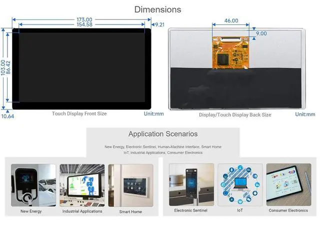 Alt view image 6 of 7 - 1024 × 600 Resolution 7inch IPS Display Integrated Thin and Light Touch Screen for Raspberry Pi,Jetson Nano,Windows PC,Support Windows/Linux/Android System,170° Wide Viewing Angle