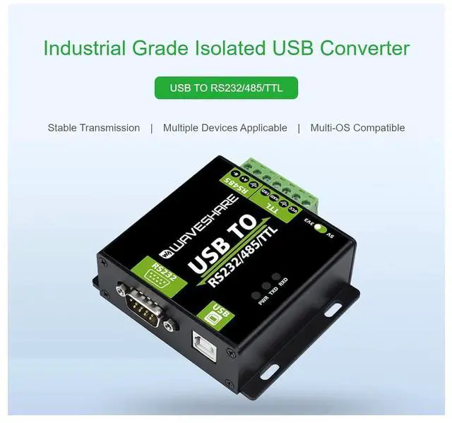 Alt view image 2 of 7 - USB to RS232/RS485/TTL(UART) Interface Converter Industrial Isolated USB Converter Adapter Adopt Original CH343G Inside,Protection Circuits,Stable Transmission,Multiple Devices Applicable