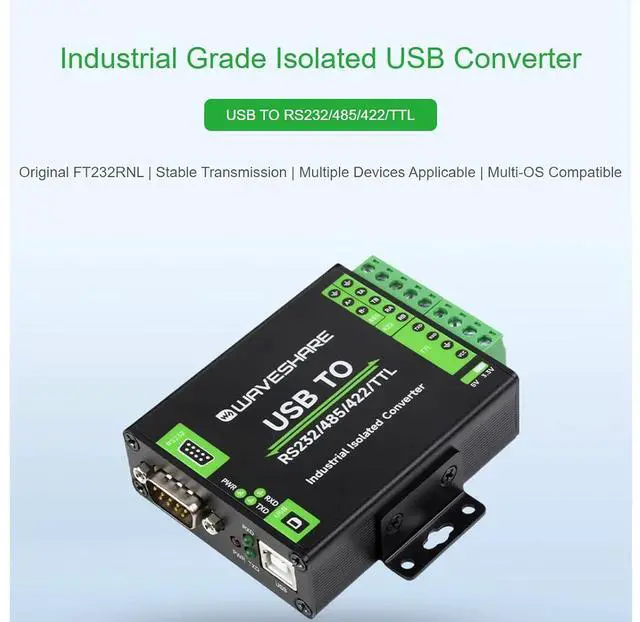 Alt view image 2 of 7 - USB to RS232/485/422/TTL(UART) Interface Converter, Industrial Isolated USB Converter Adapter, Adopt Original FT232RNL Chip,Multiple Protection,Compatible with Mac, Linux, Android, Windows