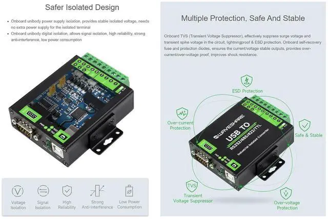Alt view image 3 of 7 - USB to RS232/485/422/TTL(UART) Interface Converter, Industrial Isolated USB Converter Adapter, Adopt Original FT232RNL Chip,Multiple Protection,Compatible with Mac, Linux, Android, Windows