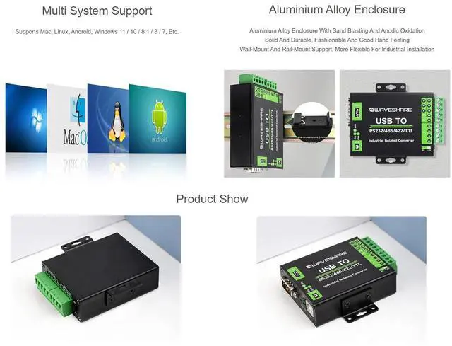 Alt view image 5 of 7 - USB to RS232/485/422/TTL(UART) Interface Converter, Industrial Isolated USB Converter Adapter, Adopt Original FT232RNL Chip,Multiple Protection,Compatible with Mac, Linux, Android, Windows