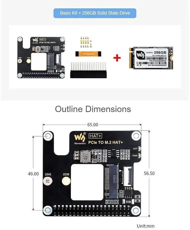 Alt view image 3 of 7 - PCIe to M.2 Adapter Board for Raspberry Pi 5,with SK-NVME 2242 256G Solid State Drive,Support M.2 NVMe SSD 2230 2242,Supports Gen2 and Gen3 Modes