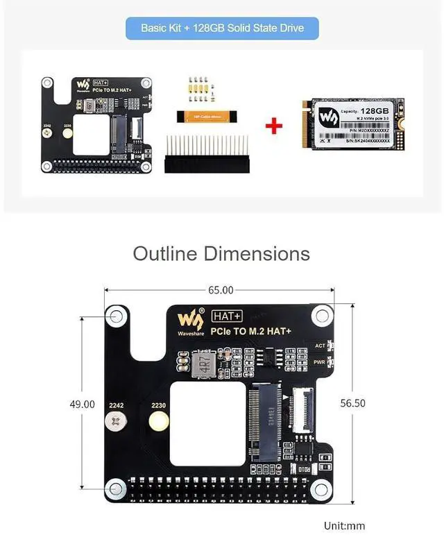 Alt view image 3 of 7 - PCIe to M.2 Adapter Board for Raspberry Pi 5,with SK-NVME 2242 128G Solid State Drive,Support M.2 NVMe SSD 2230 2242,Supports Gen2 and Gen3 Modes