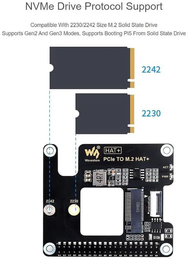 Alt view image 5 of 7 - PCIe to M.2 Adapter Board for Raspberry Pi 5,with SK-NVME 2242 256G Solid State Drive,Support M.2 NVMe SSD 2230 2242,Supports Gen2 and Gen3 Modes