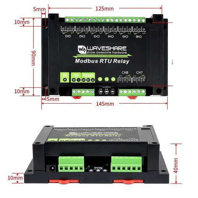 Alt view image 7 of 7 - Industrial Modbus RTU 8 Channel Relay Module 5V with RS485 Interface Build-in Power Isolation, ADI Magnetical Isolation, TVS Diode Multi Isolation Protection Circuits