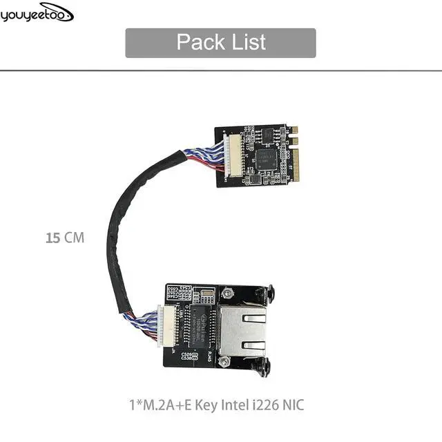 Alt view image 2 of 7 - i226-V Gigabit 2.5G Ethernet Server NIC Card - M.2 Interface for Enhanced Network Speeds,Support X1 X86 SBC, 10/100/1000/2500 Mbps RJ45 LAN (M.2 A + E Key,15CM)