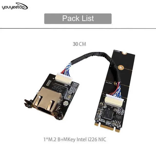 Alt view image 2 of 7 - i226-V Gigabit 2.5G Ethernet Server NIC Card - M.2 Interface for Enhanced Network Speeds,Support X1 X86 SBC, 10/100/1000/2500 Mbps RJ45 LAN (M.2 B + M Key,30CM)