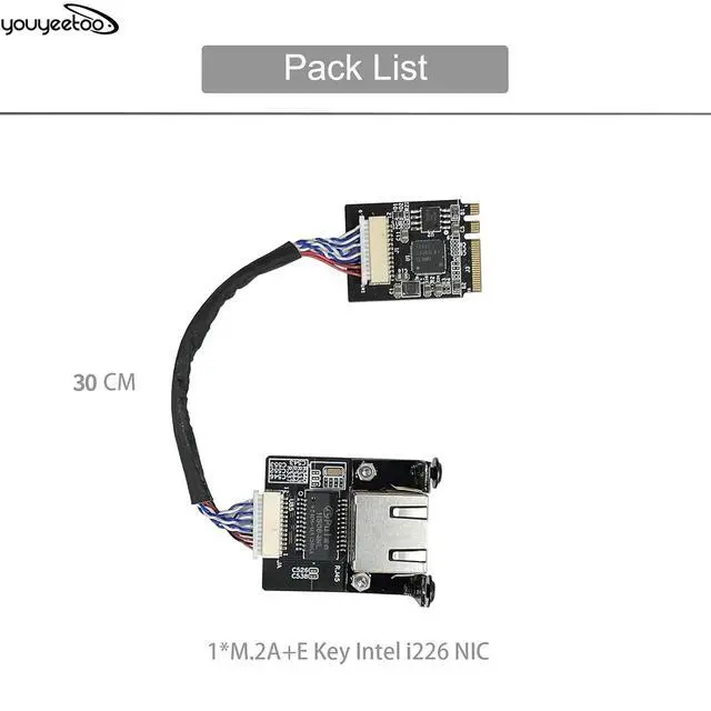 Alt view image 2 of 7 - i226-V Gigabit 2.5G Ethernet Server NIC Card - M.2 Interface for Enhanced Network Speeds,Support X1 X86 SBC, 10/100/1000/2500 Mbps RJ45 LAN (M.2 A + E Key,30CM)