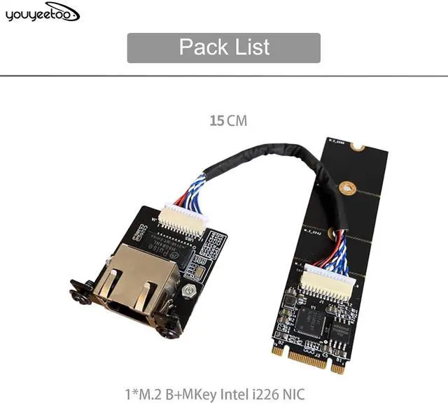 Alt view image 2 of 7 - i226-V Gigabit 2.5G Ethernet Server NIC Card - M.2 Interface for Enhanced Network Speeds,Support X1 X86 SBC, 10/100/1000/2500 Mbps RJ45 LAN (M.2 B + M Key,15CM)