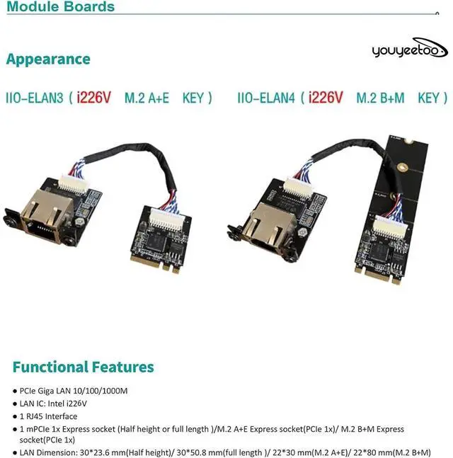 Alt view image 3 of 7 - i226-V Gigabit 2.5G Ethernet Server NIC Card - M.2 Interface for Enhanced Network Speeds,Support X1 X86 SBC, 10/100/1000/2500 Mbps RJ45 LAN (M.2 A + E Key,15CM)