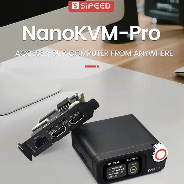 Alt view image 2 of 7 - Sipeed NanoKVM Pro - 4K IP KVM, Remote Server Management, ATX Power Control, USB Keyboard/Mouse Emulator, 32GB eMMC, WiFi6, Power Control, Batch Management (Desk,with WiFi,with LED Strip)