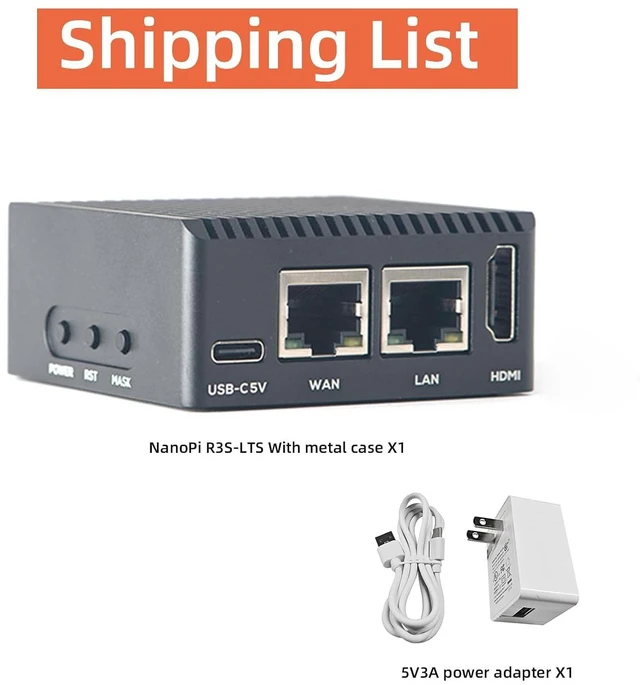 Alt view image 2 of 7 - NanoPi R3S-LTS RK3566 Dual GbE 2GB RAM 4K HD MI Output USB 3.0 - Perfect for Home Server/Network Storage/Soft Router (Metal Case Kit with Power, 2GB RAM + 32GB eMMC)