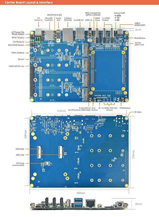 Alt view image 5 of 7 - CM3588 Plus Mini NAS Platform, up to 8K Video, RK3588,OpenMediaVault fit,32GB LPDDR5, 4 x M.2 PCIe3.0 Socket, NAS Solutions, Home Server,Local Cloud Storage (NAS Carrier Board)