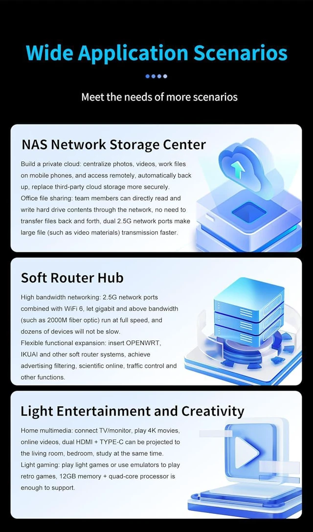 Alt view image 3 of 7 - NestDisk Mini PC NAS, 4-Bay NVMe SSD, N150 Quad-Core 12GB DDR5, Dual 2.5GbE, Triple 4K@60Hz HDMI & USB-C, Personal Cloud Router Barebone (Orange,12GB+64GB+1TB SSD,Single USB Fan)