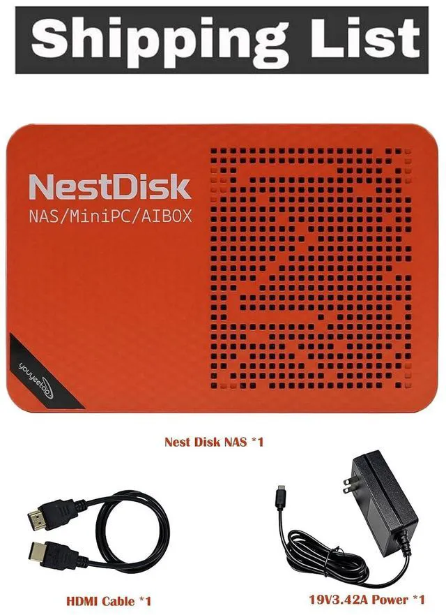 Alt view image 2 of 7 - NestDisk Mini PC NAS, 4-Bay NVMe SSD, N150 Quad-Core 12GB DDR5, Dual 2.5GbE, Triple 4K@60Hz HDMI & USB-C, Personal Cloud Router Barebone (Orange,12GB+64GB+512GB SSD,Dual USB Fan)