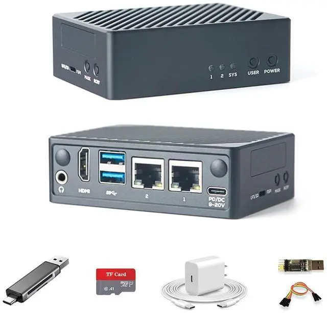 Main image of Friendlyelec NanoPi M5 - RK3576 SOC, Dual Gigabit Ethernet, 4/8/16GB RAM, UFS, AI Deployment, M.2 SDIO WiFi, 4K@60Hz, OpenMediaVault (LPDDR5 8GB RAM,with Case & Power & TF Card)