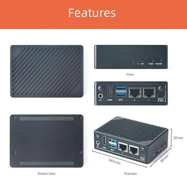 Alt view image 4 of 7 - Friendlyelec NanoPi M5 - RK3576 SOC, Dual Gigabit Ethernet, 4/8/16GB RAM, UFS, AI Deployment, M.2 SDIO WiFi, 4K@60Hz, OpenMediaVault (LPDDR5 8GB RAM,with Metal Case)
