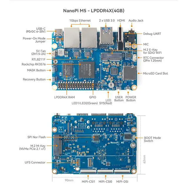 Alt view image 7 of 7 - Friendlyelec NanoPi M5 - RK3576 SOC, Dual Gigabit Ethernet, 4/8/16GB RAM, UFS, AI Deployment, M.2 SDIO WiFi, 4K@60Hz, OpenMediaVault (LPDDR5 8GB RAM,with Metal Case)