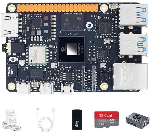 Main image of D-Robotics RDK X5 Development Board - 10 Tops AI, 4GB/8GB RAM, Sunrise 5 Chip, Octa-core Cortex A55, MIPI DSI, HDMI, Wi-Fi 6, Bluetooth 5.4, Ready-to-Use (4GB RAM,Metal Case)