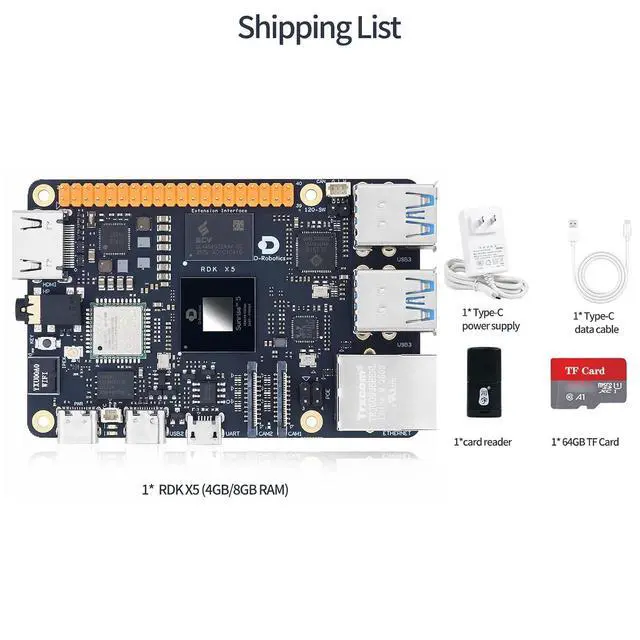 Alt view image 2 of 7 - D-Robotics RDK X5 Development Board - 10 Tops AI, 4GB/8GB RAM, Sunrise 5 Chip, Octa-core Cortex A55, MIPI DSI, HDMI, Wi-Fi 6, Bluetooth 5.4, Ready-to-Use (4GB RAM,TF Card Kit)