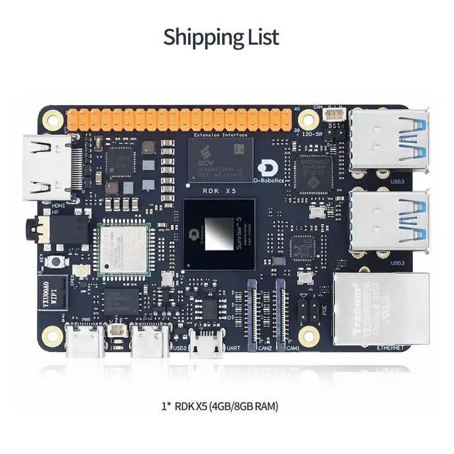 Alt view image 2 of 7 - D-Robotics RDK X5 Development Board - 10 Tops AI, 4GB/8GB RAM, Sunrise 5 Chip, Octa-core Cortex A55, MIPI DSI, HDMI, Wi-Fi 6, Bluetooth 5.4, Ready-to-Use (8GB RAM,Board Only)