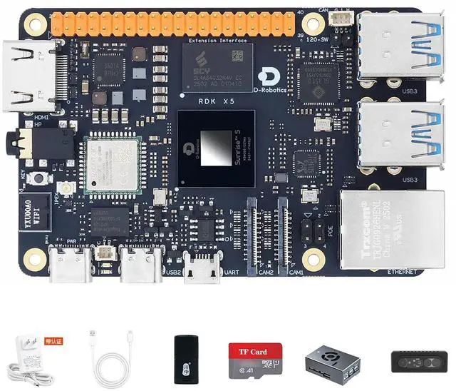 Main image of D-Robotics RDK X5 Development Board - 10 Tops AI, 4GB/8GB RAM, Sunrise 5 Chip, Octa-core Cortex A55, MIPI DSI, HDMI, Wi-Fi 6, Bluetooth 5.4, Ready-to-Use (8GB RAM,Deep Camera)