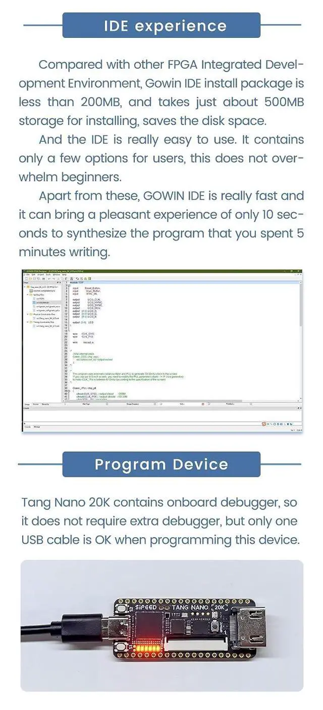 Alt view image 6 of 7 - Sipeed Tang Nano 20K FPGA Development Board MCU, with LUT4, HDMI, for RISC-V and Embedded Development (Basic Kit)