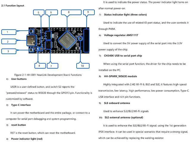 Alt view image 5 of 7 - HopeRun HH-D01 Development Board, HiSilicon NearLink WS63 Core, 2.4G WiFi + BLE + SLE, Supports OpenHarmony (1 PCS)