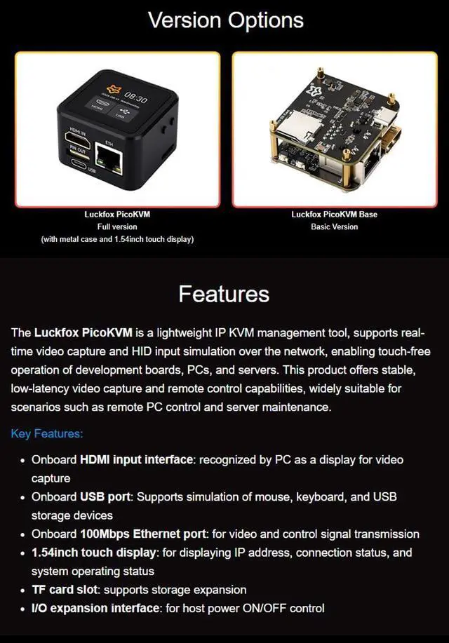 Alt view image 7 of 7 - Luckfox PicoKVM Lightweight IP KVM Remote Management Tool, Supports 1920 × 1080@60fps HDMI Video Input and HID Signal Output for Device Control (Basic Kit,1 Piece)