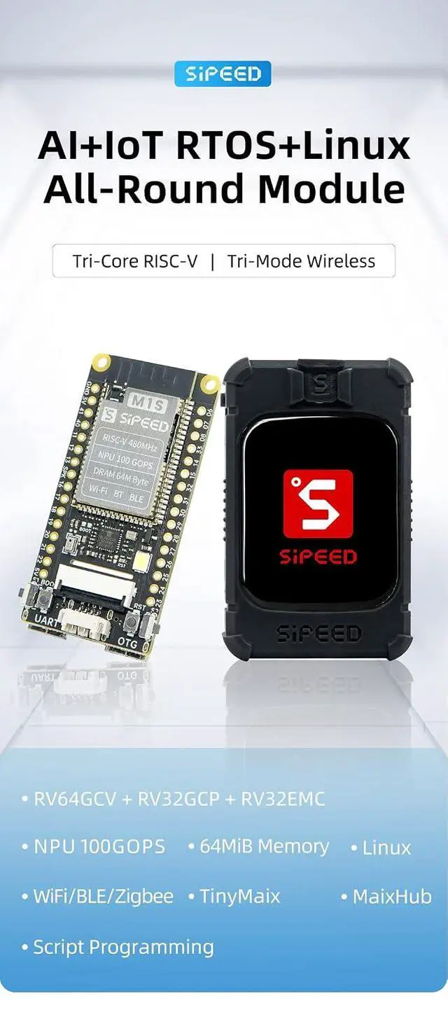 Alt view image 2 of 7 - Sipeed M1s Dock RISC-V AI Development Board with Camera, for AIOT tinyML, Support WiFi/BT/BLE/Zigbee, Linux FreeRTOS (Bundle B)