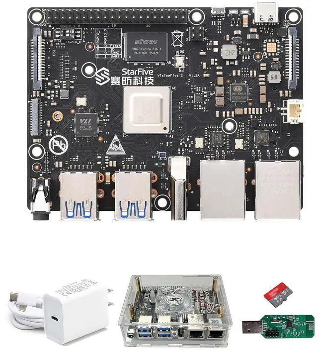 Main image of VisionFive2 RISC-V Single Board Computer, Quad Core, 8GB with WiFi dongle, StarFive JH7110 with 3D GPU, Dual Ethernet Port with 2 x 1Gbit, for IOT/AI (Kit 8, Version v1.3B)
