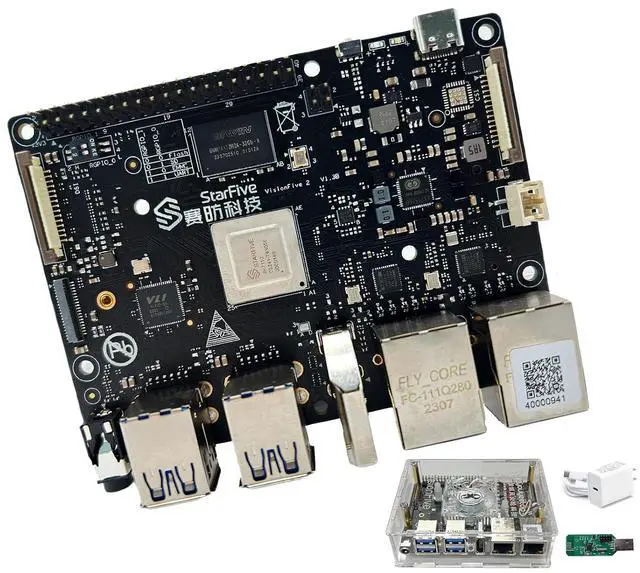 Main image of VisionFive2 RISC-V Single Board Computer, Quad Core, 8GB with WiFi dongle, StarFive JH7110 with 3D GPU, Dual Ethernet Port with 2 x 1Gbit, for IOT/AI (Kit 7, Version v1.3B)