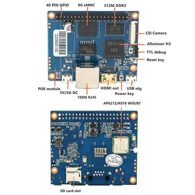 Alt view image 5 of 6 - Banana pi P2 Zero Open Source Singal Board Computer, 512MB SDRAM 8GB eMMC onboard WiFi & Bluetooth, Support POE, 100M LAN, Mini HDMI (Only Board)